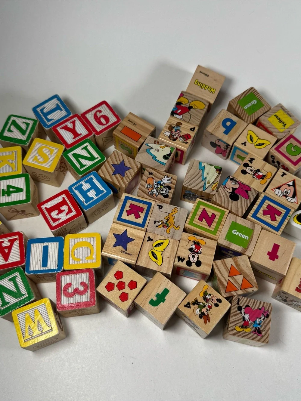 Wooden Toy Blocks 48 Plus Figure Disney Numbers Letters Words Pictures Learning